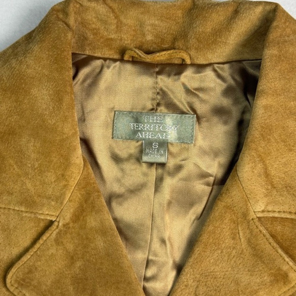 The Territory Ahead‎ Womens Suede Leather Jacket Tan Brown Button Front Blazer S - Picture 3 of 7